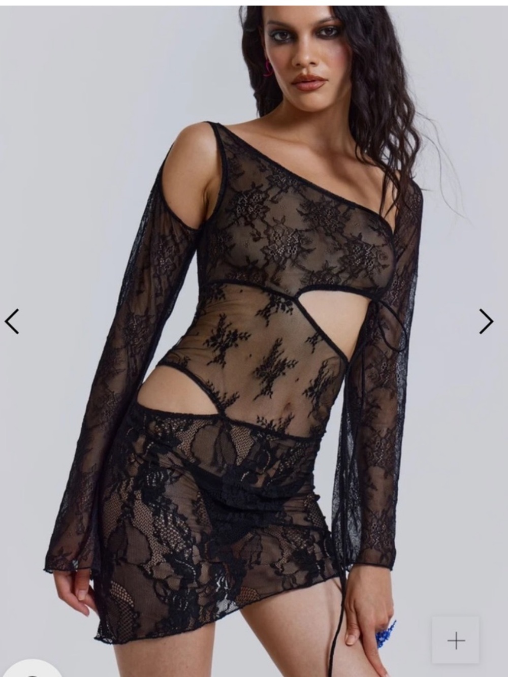 Jaded London Black Sheer Lace Long-Sleeve Dress